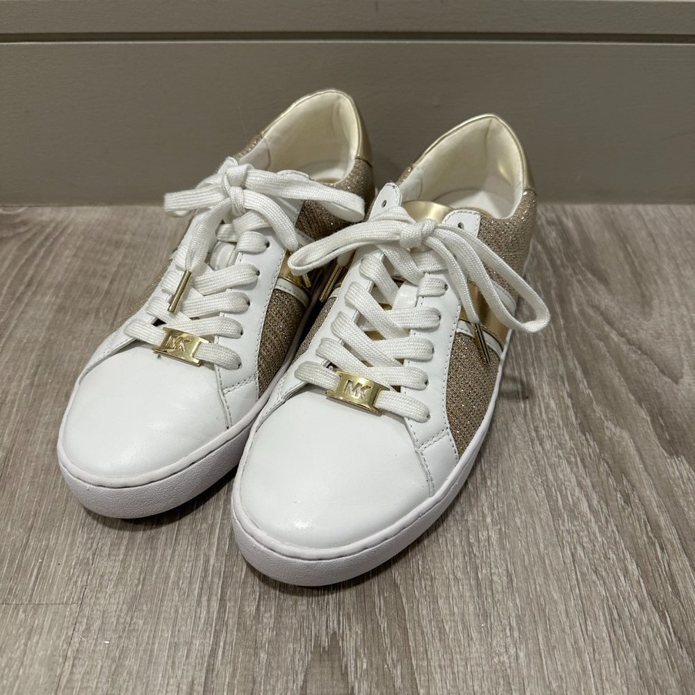 Michael Kors Glitter Chain-Mesh and Leather Sneaker Size 8.5